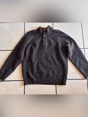Saks Fifth Avenue Dark Brown Zip-Neck Wool Blend Sweater